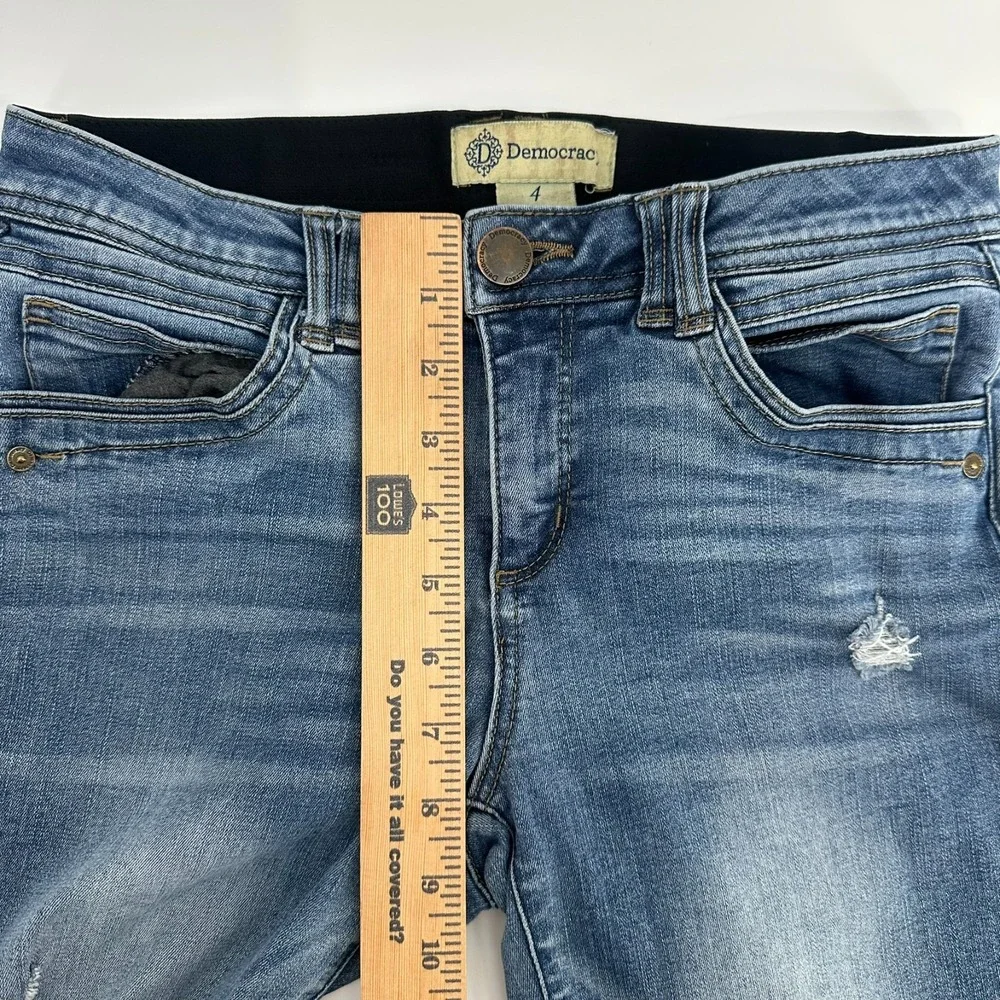 Democracy Jeans Womens 4 Blue Distressed Denim Ab Technology Skinny Raw Hem